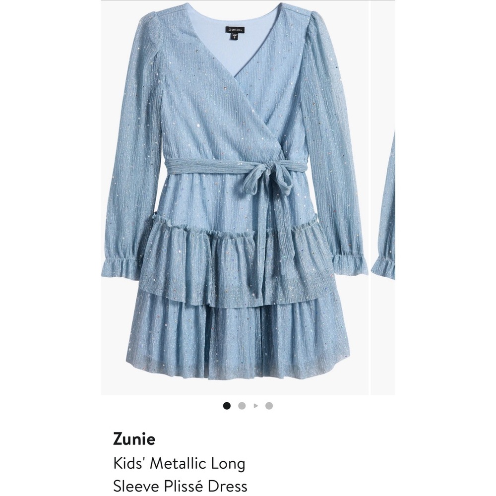 Nordstrom Zunie Kids' Metallic Blue Long Sleeve Dress in Size 12 and 14